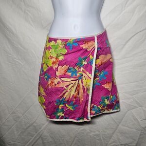 Vintage y2k pink floral Hawaiian mini skirt
